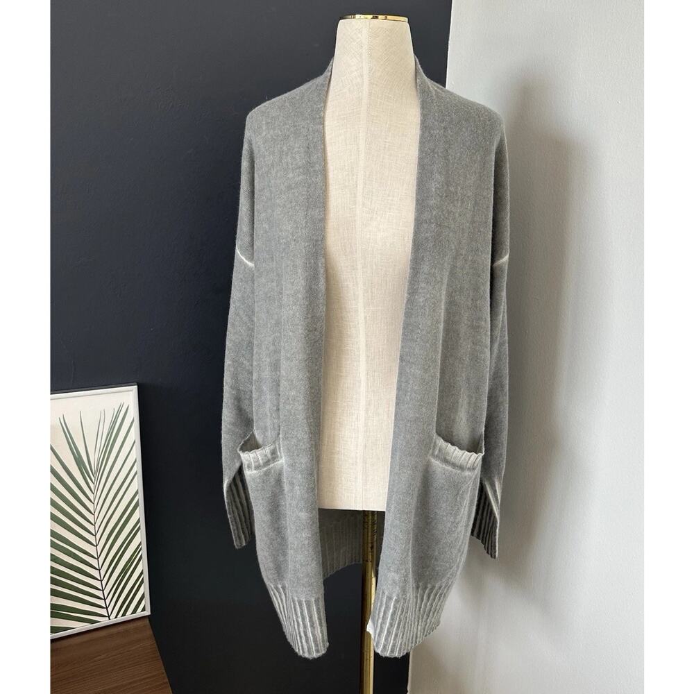 ALLUDE Cashmere Open Front Cardigan Sweater Pockets